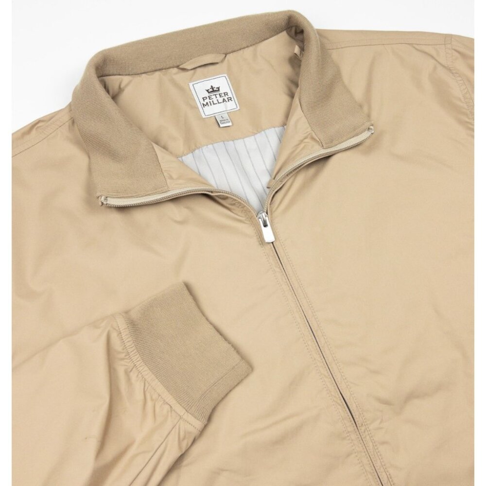 Peter Millar Bomber Jacket Men's Large Full Zip Lined Beige Golf Windbreaker - Picture 5 of 16